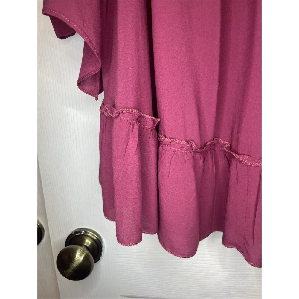 Jodifl Boho Sleeveless Blouse Size L Crochet Lace Trim Burgundy Ruffle Hem Top - Picture 2 of 6